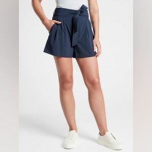 Athleta Skyline Short ll Blue High Waist Shorts with Tie Belt